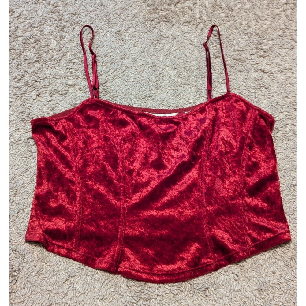 Vtg Victorias Secret Cami Tank Sz M Crushed‎ Velvet Red Cropped 90s Y2K Grunge
